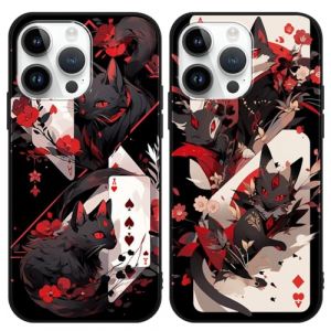 2 Pi&egrave;ces Coque pour iPhone 7/iPhone 8/iPhone SE 2022/2020 4.7'', Renard, Cartes &agrave; Jouer, Fleur Japon Dessin Anim&eacute; Aesthetics Motif &Eacute;tui Protection Housse de Silicone TPU Souple Antichoc Case, Noir (VITAMINROX GO, neuf)