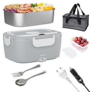 Nulmvic Lunch Box Gamelle Chauffante: 75W Lunch Box Chauffante &Eacute;lectrique 220V/ 12V/ 24V 1,5L Bo&icirc;te Chauffante Repas 304 Acier Inoxydable pour Voiture Camion Bureau &Eacute;cole (Gris) (NewLangMing, neuf)