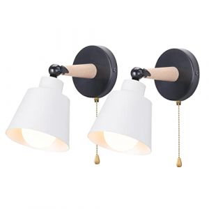 iDEGU Lot de 2 Applique Murale Rétro Vintage E27 Luminaire Plafonnier Industriel en Bois Métal Réglable Lampe Murale Interieur avec Interrupteur Applique Moderne pour Chambre Entrée Salon (Blanc Mat) (IDEGU, neuf)