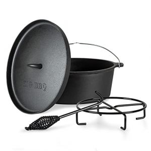 ToCi 10.7L Four Néerlandais, Cocotte en Fonte Pré-assaisonné avec Couvercle, Faitout pour l'Exterieur, Marmite Résistante au Four, Chaudron Magique en Fonte de Camping et Barbecue, Lève-couvercle (Klarstein France, neuf)