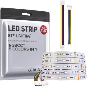 BTF-LIGHTING RGBCCT 5 Couleurs en 1 LED 5050SMD RGBWW RGB+Dimmable Température de Couleur Accordable 2700K-6500K 5M 60LED/m 300LEDs Ruban Lumineux LED Multi-Couleurs IP30 DC24V Pour Décoration (BTF-LIGHTING EU, neuf)