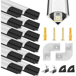 Chesbung Profilés en Aluminium Led Noir 12x1m V Forme, Canal aluminium en pour Bandes à Led, Profil Led avec Couvercle Blanc Crème, Canal et Diffuseur avec Embouts, Clips de Montage en Métal (cheersbanguk, neuf)