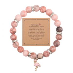 Mikovivi Bracelet Flamant Rose, Bracelet en Perles de Pierre avec Pendentifs Flamant Rose Tendance, Cadeau de Bijoux pour Femme (Mauve) (funysion, neuf)
