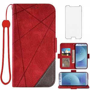 Asuwish Coque pour Samsung Galaxy J5 2017 avec Verre Tremp&eacute; Rabat Support Cuir Porte Carte Portefeuille &Eacute;tui J5 Pro Duos SM-J530F/DS J530F Housse Phone Cover Case Rouge (Asuwish KBL FR Store, neuf)