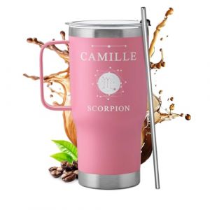 Maverton Mug Isotherme Personnalisable Rose en Acier Inoxydable 600 ml - Gobelet Isotherme avec Paille et Bo&icirc;te Cadeau - avec brosse de nettoyage - Cadeau Femme Anniversaire signe du zodiaque (MAVERTON, neuf)