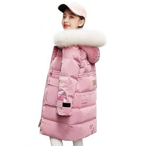 LSERVER Veste Fille avec Fourrure Col Capuche Mode Imprim&eacute; Non Lavable Manteau Enfant Coupe-vent Chaud Blouson Hiver Longs Epais V&ecirc;tements pour &Acirc;ge 6-16 Ans, Rose, 6-7 ans (LSERVER, neuf)