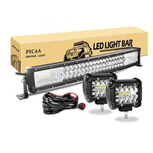 PICAA Led Barre Lumineuse 7D Triple Rangée Incurvé 22 pouces 53cm 270W Rampe a led barre de led avec de 2X 4 pouces 60W Phare de Travail LED 12V 24V hors route Voiture Véhicules 4x4 SUV ATV Camion (BEISHUO-UK, neuf)