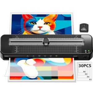 A3 Plastifieuse,70S d'échauffement rapide,avec 30 feuilles de plastification,Coupe-papier,Ronde d'angle (BLACK + 30pcs Pouches) (ztjeu, neuf)