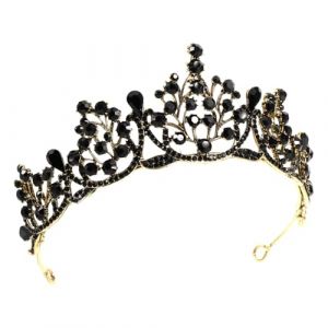 VILLFUL Couronne de Mari&eacute;e Baroque Vintage Noire Accessoire Coiffure Cristaux Brillants Diad&egrave;me R&eacute;tro pour Robe de Mariage et F&ecirc;te pour Mari&eacute;e et Demoiselles d'Honneur (WANHALA, neuf)