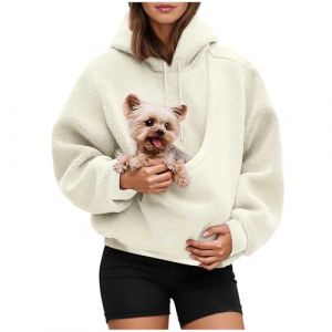 G&eacute;n&eacute;rique Sweat &agrave; Capuche Femme avec Poche Kangourou Pull pour Chat et Chien Femme Sweat &agrave; Manches Longues Veste &agrave; Capuche Douce Et Confortable Pull de Transport Chat et Chien (01-Beige, M) (zhiqiangdianzishangwuyouxiangongsi, neuf)