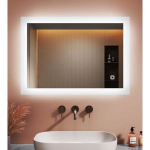 LOMIKEN Miroir de salle de bain avec &eacute;clairage - 50 x 70 x 3,5 cm - LED - 6400 K - Blanc froid - IP44 - &Eacute;conomie d'&eacute;nergie - 3 mm - Sans cuivre (LOMELI, neuf)