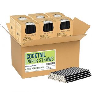 Lives on Green Lot de 3000 pailles à cocktail compostables en papier noir - 14,6 x 0,6 cm - Pour bars et restaurants (Lives on Green, neuf)