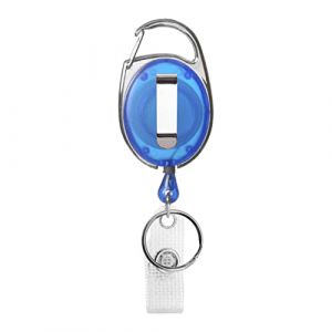 Porte-badge enrouleur bleu avec mousqueton, clip et anneau porte-clé pour porte-carte, porte-badge, clés, mousqueton porte-clé avec clip de ceinture (Karteo, neuf)