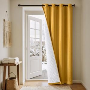 Jaune Rideaux Velours Double Epais avec Doublure Matelass&eacute;e &agrave; Oeillets, Rideau Thermique Isolant Anti Froid et Chaleur pour Porte D'entr&eacute;e Fenetre, Rideau Occultant Thermiques Phonique Epais 1 Pi&egrave;ces (MIULEE HOME, neuf)