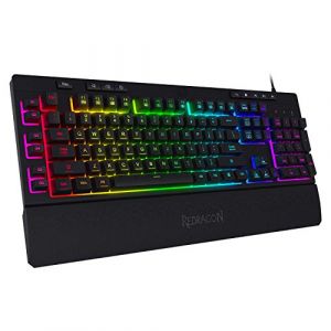 Redragon K512 Shiva RGB Clavier de Jeu à Membrane rétroéclairé avec Touches multimédia, Interrupteur linéaire à Sensation mécanique, contrôle multimédia dédié, Repose-Poignet Amovible, US Layout (Radioddity France, neuf)