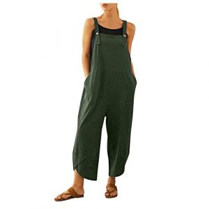 Salopette Femme été sans Manches Casual Combinaison Pantalon Décontracté Combinaison D'été pour Femme Jambe Large Ample Combinaison Jumpsuit Long Overalls avec Poches Pas Cher (NiceYear, neuf)