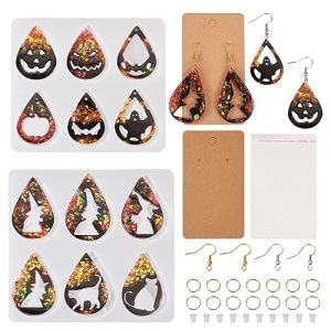 PandaHall Lot de 2 moules en silicone pour boucles d'oreilles d'Halloween en forme de goutte d'eau avec crochets de boucles d'oreilles, anneaux ouverts pour moulage époxy, loisirs créatifs, (Yilisi Jewelry, neuf)