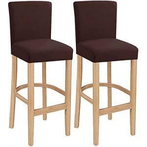 LANSHENG Lot de 2 Housses de Chaise de Bar avec Dossier - Stretch - Lavable - Convient pour tabourets de Bar &agrave; Dossier Court - Marron (LANSHENG FR, neuf)