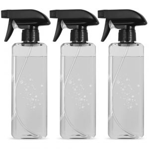 3 Pcs 500ml Flacons Pulv&eacute;risateur, Bouteille Spray Vide Vaporisateur Eau, Flacon Spray Bouteilles en Plastique pour Nettoyage M&eacute;nage Jardinage Plantes Cheveux Coiffeur(Carr&eacute;s, Noirs Transparents) (TianQiuKeJi, neuf)