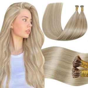 LaaVoo Extension Cheveux Naturel a Froid Keratine Blonde Clair Highlight 50 M&egrave;che 40cm Extension Cheveux Naturel a Froid I Tip Blonde Cendr&eacute;e Mixte Bleach Blonde 50g Remy #p18/613 (Laavoo, neuf)