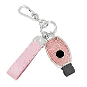 SparkleJoy Coque Cl&eacute; Voiture TPU avec Porte-Cl&eacute;s en Cuir,Etui Cl&eacute; &Eacute;tui Cl&eacute; Compatible avec Mercedes Benz A/B/C/E/G/R/S Klasse GLA GLC GLE GLK SLK CLA CLK AMG W203 W204 W211 W212 - Smart Key (Rose) (AutoVeloce Europe, neuf)