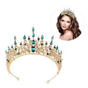 FRCOLOR tiare princesse mari&eacute;e robe de mari&eacute;e couronnes de c&eacute;r&eacute;monie en casque fleurs couronne mari&eacute;e luxe accessoire de mari&eacute;e couronne de mariage diad&egrave;me de strass alliage Green (Laners, neuf)