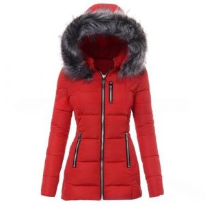 Manteau Fourrure Femme Interieur Et Elegant Trench Matelass&eacute;e Chic Cintr&eacute; Doudoune Hiver Chaude Lest&eacute;e Chaud Manteau Long avec Capuche Veste Automne Femme Rouge S (MOKBAY, neuf)