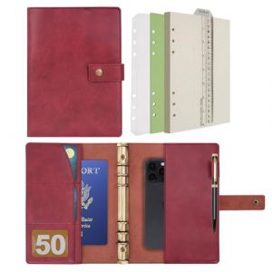 Wonderpool Carnet de notes rechargeable en cuir - Papier &agrave; pois int&eacute;rieur en cuir v&eacute;ritable pour le travail de voyage et l'organisateur (Rouge vin, A5) (Wonderpool eu, neuf)