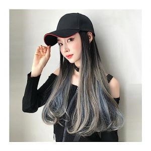 Chapeau Perruque Longue casquette de baseball cheveux perruque couche naturelle bleu perruques connecter chapeau synthétique perruque réglable for les femmes Perruques De Chapeau Pour Femmes (shaochanjia, neuf)