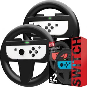 Orzly 2*Volants pour Nintendo Switch - 2* Volant Noir pour Les manettes Joy-Cons de la Console Nintendo Switch - Twin Pack (Syntiga Europe - FR, neuf)