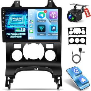 NHOPEEW 2+64G Autoradio pour Peugeot 3008 2009-2015 - sans Fil Carplay & Android Auto - Autoradio 9 Pouces Android avec WiFi GPS EQ FM RDS + AHD Cam&eacute;ra de recul&Mic (Tianju-EU, neuf)