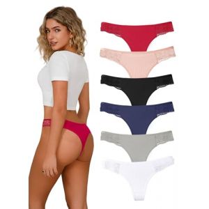 Hialegion Coton Slip Femme Tanga Dentelle sans Couture Caleçon Femme Respirant Elégant Culotte Lingerie Thongs 6 pièces M (HiaLegion, neuf)