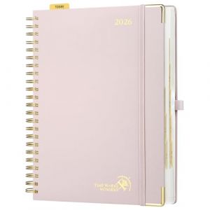 POPRUN Agenda 2026 Journalier A4 Grand Format 30,5 x 22 cm - Couverture Rigide Spirale, 1 Page par Jour, D'Jan 2026 à Déc 2026-12 Mois, Avec règle signet, Papier 80 g/m², Rose Clair (Time Works Wonders, neuf)