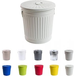 Jinfa Poubelle metallique conteneur poubelle exterieur jardin poubelle vintage avec couvercle et poignées | Blanc Crème | Diamètre Ø 42 cm - Hauteur 47,5 cm | Capacité: 62 litres (HDhomeart, neuf)