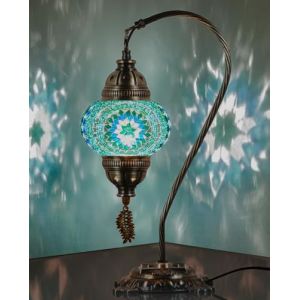 DEMMEX Lampe Turque Mosa&iuml;que &ndash; Lampe de Table Artisanale Faite &agrave; la Main en Turquie &ndash; M&eacute;tal Style Laiton Antique et Verre D&eacute;cor&eacute; &ndash; &Eacute;clairage d&rsquo;Ambiance Oriental, Salon, Chambre, Bureau, A++ (DEMMEXUK, neuf)