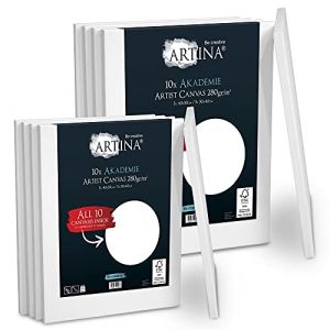 Artina Akademie Set de 10 Canvas Toile à Peindre 5x 40x50 cm & 5x 30x40 cm – Châssis entoilés en Bois certifiés FSC – Toile Peinture Blanche de 100% Coton - 280g/m² - Toile Stable et sans Acides (Brandvin, neuf)