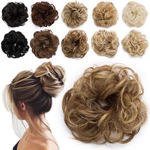 TESS Postiche Cheveux Naturel Postiche Chignon Boucl&eacute; Faux Chignon D&eacute;coiff&eacute; Chignon D&eacute;coiff&eacute; En Caoutchouc Chouchou Cheveux Femme Chouchou Synth&eacute;tique Ponytail Extension,30 g,Ch&acirc;tain Clair+Blond (TESS Official, neuf)