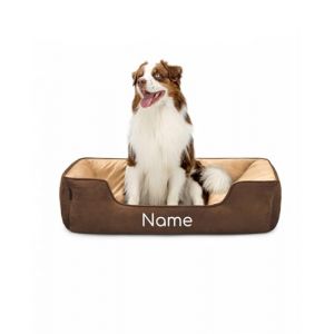 lionto Lit pour Chien 2-en-1 avec entrée Confortable, Couchage Douillet réversible pour Chiens et Chats, 110x80 cm, Coussin pour Chien en suédine Facile d'entretien, Marron/Beige (avec nom imprimé) (dibea, neuf)