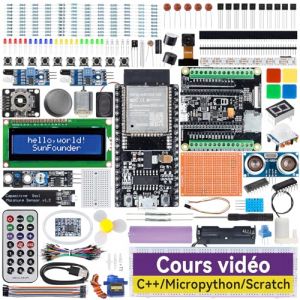 SunFounder ESP32 Kit de démarrage Ultime (Compatible avec Arduino) Carte de brochure avec ESP32CAM, WiFi, Python C Scratch, Cours vidéo, IoT pour ingénieurs débutants, Carte ESP32-WROOM-32E et (MakerMaker, neuf)