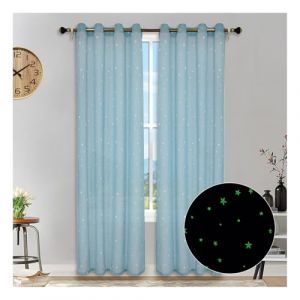 HonunGron Lot de 2 Étoiles Rideau Fluorescents Semi-Transparents, Rideaux Occultants à Oeillets, Les Étoiles Rideaux en Tulle pour Décoration Chambre d'enfant (Bleu,2X H 160 X B 132cm) (HonunGron, neuf)