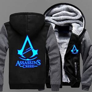 Hommes Zipper Up Sweats à Capuche Assassin Creed Winter Fleece Jackets Youth Manches Longues Sweat-Shirt Luminous Warm Thick Hooded Tops Hommes Manteau Thermique,Grey-Aldult XL (Sun Min, neuf)