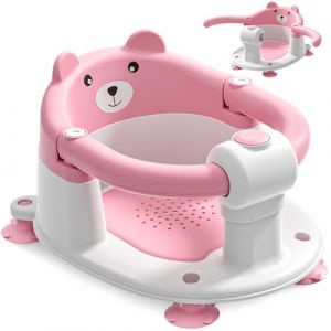 Siège de Bain pour Bébé à Partir de 6 Mois, Siège de Bain Antidérapant pour Bébé avec 4 Ventouses et Coussin, Chaise de Bain Portable et Sûre pour la Douche ou le Bain, Rose (Itslifeuk, neuf)