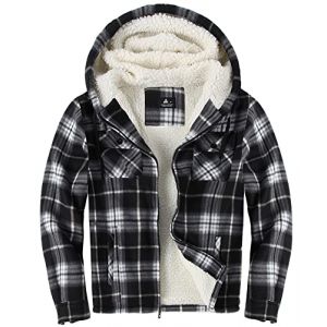 JACKETOWN Chemise à Carreaux pour Homme Chemise Thermique en Polaire pour Homme Longues à Carreaux avec Fermeture éclair Doublure en Polaire Veste d'hiver Hoodies Veste de flanelle Chaud (CongHuiQiang, neuf)