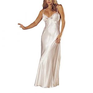 Blingko Chemise De Nuit Grande Taille Lingerie Sexy Femme Coquine Nuisette Chic Col V Dos Nu Satin Baydoll Pyjamas Couleur Unie Longue Robe Vêtements (Blingko, neuf)