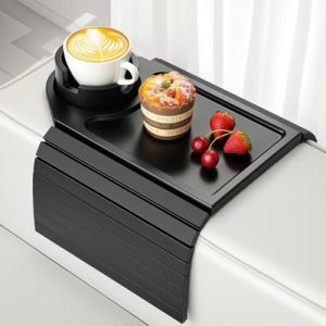 Kssiaz Plateau d'Accoudoir de Canapé, Plateau de Canapé en Bambou, Porte-Gobelets de Canapé, Organisateur Antidérapant pour Accoudoir pour Boisson, Coupe, Snack, Contrôle, Facile à Nettoyer, Noir (QJCSM, neuf)