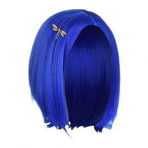 Perruque de cosplay bleue courte et droite pour femme - Perruque courte et droite de 11 pouces pour femme - Perruque courte et droite de cosplay pour femme - Perruque de cosplay élégante - Accessoire (daksir, neuf)