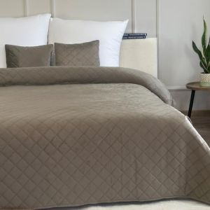 Euromat Couvre-Lit Quilt Matelass&eacute; avec 2 taies d'oreiller 40x40 cm- (Marron Taupe- Velours Amarante, 180x220 cm) (euromat, neuf)