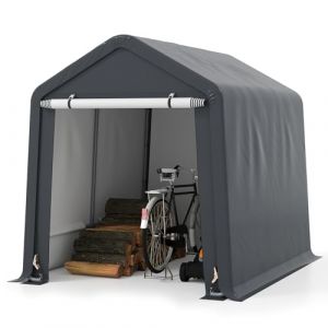 GYMAX Abri Ext&eacute;rieur pour Moto, V&eacute;lo, Outils 195 x 240 x 214cm, Tente de de Stockage en PE Imperm&eacute;able, avec Porte Enroulable, Piquets de Sol et Colliers, Id&eacute;ale pour Jardin, Cour, Plage (GYMAX EU, neuf)