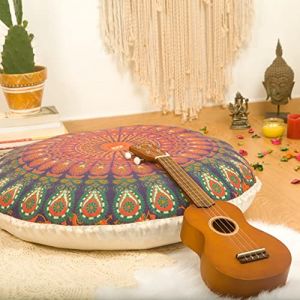 Mandala Life ART Bohémien Yoga Décor Housse de Coussin de Sol - 75cm - Taie d'oreiller Tapis de Méditation Ronde - Décoratif Pouf Tapis en Coton imprimé (Boho Paradise UK, neuf)