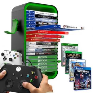 Niciksty Tour de Stockage de Jeu pour PS5/ Xbox Series S & X/Switch, Tour de Rangement Universelle pour Jeux, Étagère de Rangement pour 24 CD et 4 contrôleurs, Vert (WanHuoJCOM, neuf)